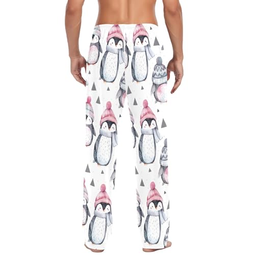Penguin Wearing A Hat Men's Pajamas Pants Cotton Sleep Bottoms Pants Lounge Sleepwear - S3