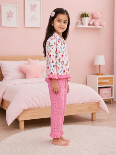 Image of superminis Baby Girls Hosiery Printed ' Animal Print Full Sleeves Night Suit with Frill On T Shirt and Pyjama