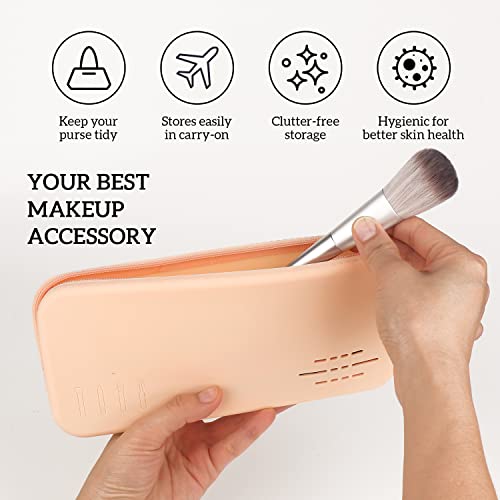 Yonoy Travel Makeup Brush Holder Zippered Pouch, Silicone Portable Cosmetic Brushes Holder, Soft And Sleek Makeup Tools Organizer Bag-Khaki #TOP2