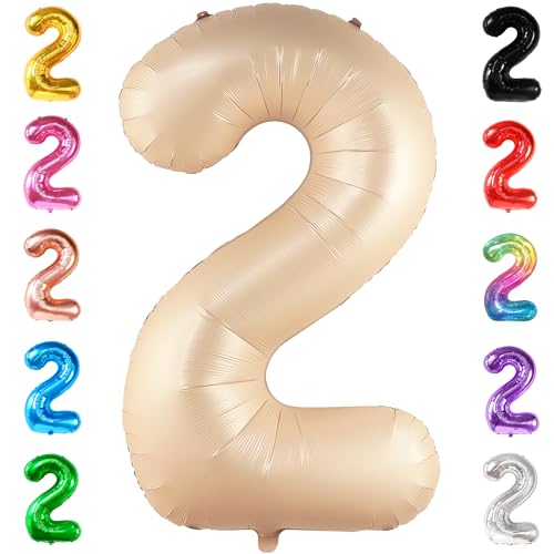 Image of KatchOn Caramel Number 2 Balloon 40 Inch 2nd Birthday Decorations for Boys