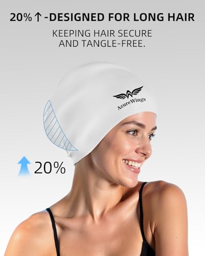 Large Swim Cap for Women Men, Durable Silicone Swimming Hat with Ear Protection, Unisex Adults Bath Swimming Caps(White-L) — view 3
