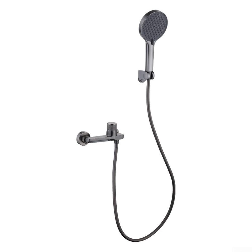 Juego de grifo de ducha montado en la pared, grifo mezclador de cobre gris | Manguera de PVC de 5 pies, tres modos de pulverización, salida de cascada, boquillas de silicona autolimpiantes para áreas de