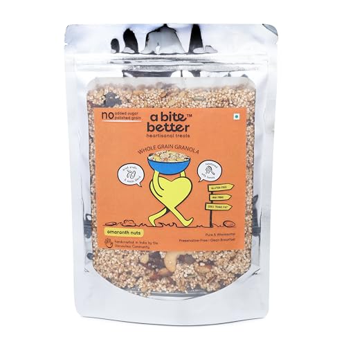 a bite better Amaranth Nuts Granola | Wholesome & Crunchy | Gluten-Free Maida-Free Protein-Rich Super Snack | No Refined Sugar | Breakfast & Snacking 250gm Pack of 2