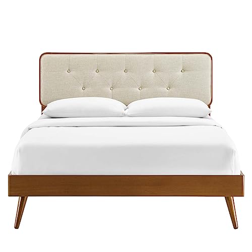 Modway Bridgette Wood Queen Platform Bed In Walnut Beige With Splayed Legs #TOP4