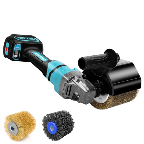 Catolsss Ponceuse à brosse sans fil 800 W compatible avec Ma-kita 18 V, sans brosse, 8000 tr/min, pour rénovation extérieure, 2 brosses à lamelles et...