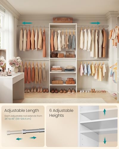 Image of SONGMICS Closet System, Customizable Walk-In Closet Organizer System with Adjustable Hanging Rods and Storage Shelves, White, Fits Spaces 6.5-10.2 ft URGR041WZ01S