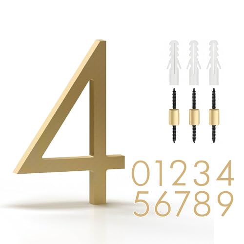 Mega Handles House Numbers for Outside Satin Brass - Metal Numbers, 5-Inch