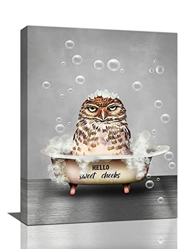 Funny Owl Bathroom Wall Art Farmhouse Animal Owl In Bathtub