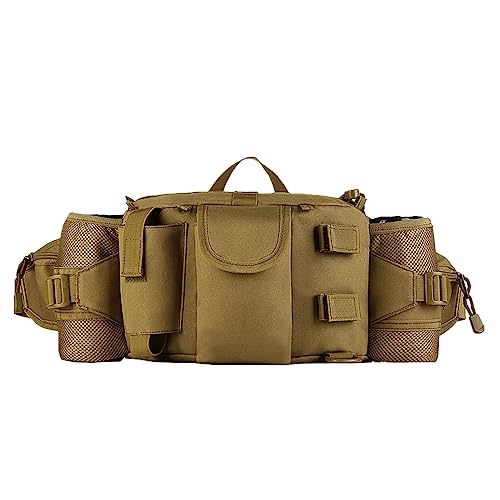 UNISTRENGH Tactical Waist Pack Bag With 2-Water Bottle Pocket Holder Military Fanny Packs Waterproof Hip Belt Bag Pouch for Hunting Trekking Running (Coyote Brown)