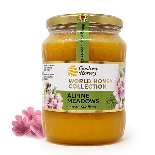 Goshen World Honey Collection - Alpine Wildflower Blossoms from Italy - Raw, Rare and Sustainable Floral Sources - Derived from Natural Flower Nectar with Antioxidants - Nature's Sweetener - 32oz
