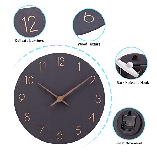 ACCSHINE MDF Holz Wanduhr Ohne TickgeräUsche Lautlos Modern 30cm Quarz Groß Batterie Betriebene Wanduhr Einfach zu Lesen für Zimmer Zuhause KüChe Schlafzimmer BüRo Schule (Schwarz, 30cm)