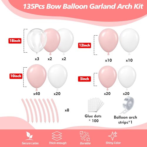 Image of Pink Bow Balloon Garland Arch Kit - Coquette Birthday Decorations Coquette Bow Pink and White Balloon Arch Kit Different Size for Wedding Bridal Girls Birthday Baby Shower Engagement Party Decorations