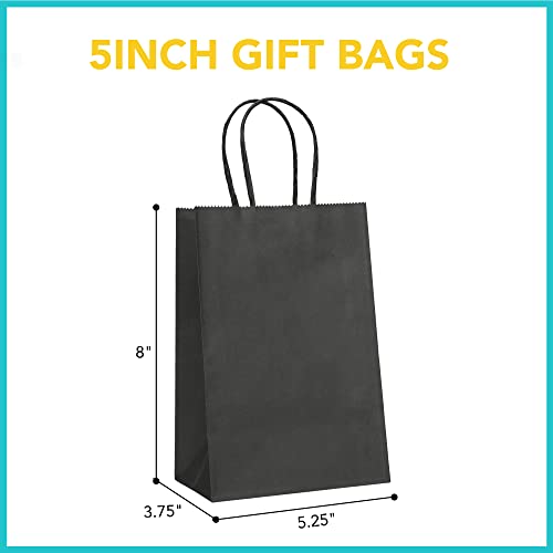 GSSUSA Kraft Paper Gift Bags 5.25x3.75x8 Paper Bags with Handles, Black (20 Pcs), Bulk Kraft Gift Bag for Shopping, Craft, Grocery, Party, Retail, Lunch, Business, Wedding, Merchandise, Boutique