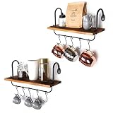 Olakee Bundle Floating Wall Shelves for Kitchen Bathroom Coffee Nook with 10 Adjustable Hooks for Mu