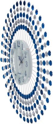 Image of CHRONIKLE Beautiful Crystal Floral Design Round Diamond Studded Analog Metal Wall Clock for Living Room Home Decorations Office Gifts (Size: 60 x 5 x 60 CM | Color: Blue | Weight: 2005 Gram)