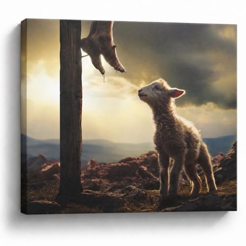 Image of GUN SUPPLIES OUTLET LLC Jesus and Lamb Canvas Wall Art The Sacrifice of Jesus Picture Religious Christian Home Decor Print 12x16 inch