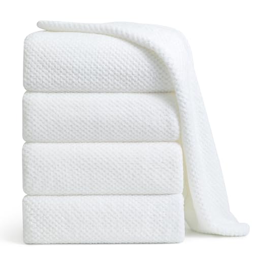 Smuge Bath Towel Set, 4-Piece 35x70 Inches, Extra Large Microfiber Bath Towels, Quick Dry, Lightweight, Soft, Highly Absorbent, White