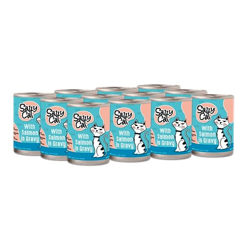 Salty Cat Wet Food for Cats With Salmon Cuts in Gravy Dinner - 12 Pack - Large Canned 13 oz - Vitamin Rich - Can Food in Gravy