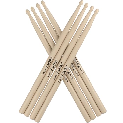 Drumsticks for Kids, 12 inch Maple Wood Drum sticks, Musical Instrument Percussion Accessories, Drumsticks for Student, Beginners (Maple, 4 Pairs)