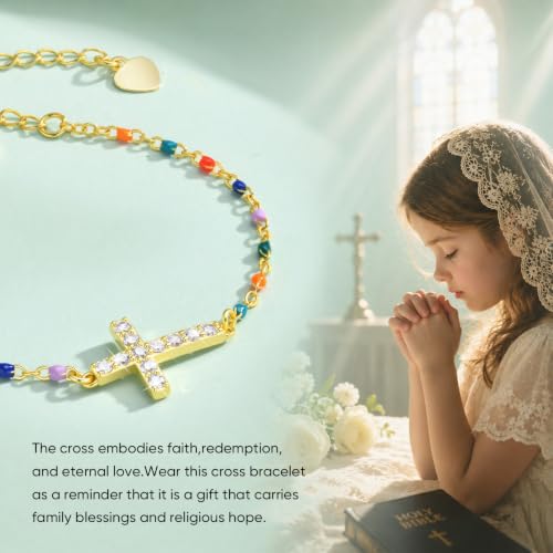 Cross Bracelet for Girls, 14K Gold Plated Christian Jewelry, Colorful Beads - image 6