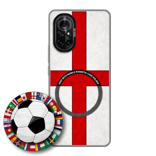 JGOYGYI Case for Huawei Nova 8 with Magnetic Detachable Collapsible Grip Stand, Shockproof Silicone Bumper Cover, England Flag Football Design,Pattern 2