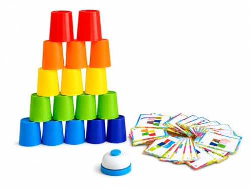 Image of EITHEO Color Sorting Cup Challenge Game Set, 12 Stacking Cups, 50 Pattern Matching Cards & Bell, Speed Cups Game, Montessori Educational STEM Learning Toy, Hand Eye Coordination Activity for Kids 3+