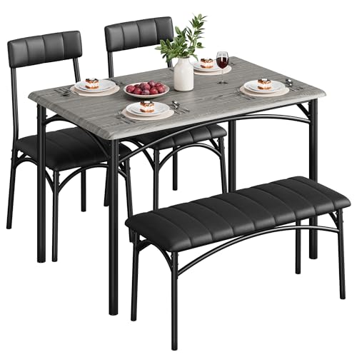 Mesa de comedor de marco de metal resistente y duradero con asientos tapizados grises 2