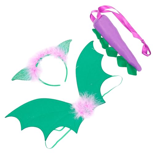 Didiseaon Set de Disfraz Infantil de Dinosaurio Diadema de Dinosaurio de Tela y Alas de Pterodáctilo Moradas para Fiestas Carnavales y Sesiones de Fotos