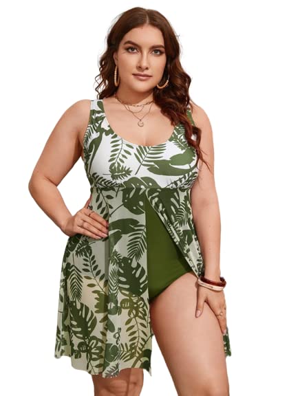 Plus Size Green Ruffle One Piece Swimsuit - 2XL