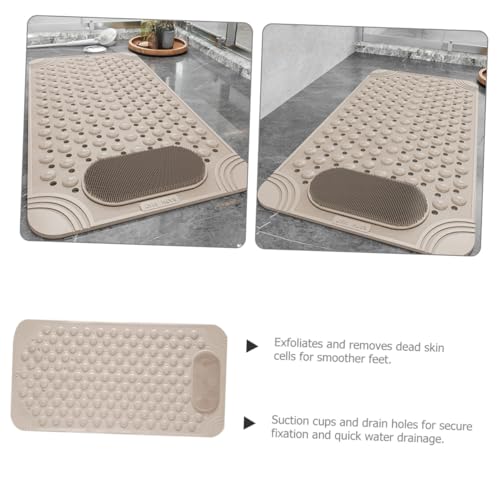 Alfombrilla para ducha beige con orificios de drenaje y ventosas 3