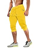MAGCOMSEN Mens Joggers Summer Shorts for Men Trainning Shorts Below Knee Cropped Pants Running Pants Mens Workout Shorts Outdoor Shorts Light Yellow