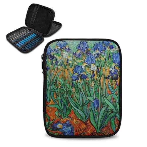 Image of Crochet Hook Case Irises Crochet Hook Holder Portable Crochet Hook Storage Bag with Web Pockets Suitable for Crochet Needles /Knitting Accessories
