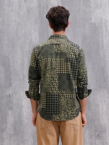 Image of WROGN Men's Cotton Corduroy Shirt | Grey Black Clash Design | Slim Fit