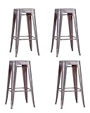 Nest Dream - Pack de 4 Taburetes Metálicos de 66 cm Estilo Industrial Bistro | Taburetes Altos para Cocina o Barra de Bar | Color Metálico