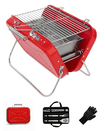 felixpet barbacoa carbón, barbacoa portátil de acero inoxidable 410 tipo maleta, ligera y compacta para camping, jardín, terraza y picnic, incluye guante térmico y utensilios BBQ