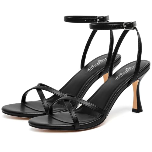 Image of Mostrin Strappy Heels for Women Ankle Strap Heels Women's Heeled Sandals for Party Prom Wedding