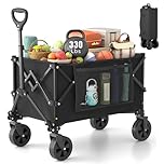 Morpilot Carrello Pieghevole Resistente con Ruote, Carrello Fuoristrada per Giardinaggio, Campeggio, Shopping, Spiaggia e Sport all'aperto, Nero, Capacità Massima 220 Litri e 150 kg