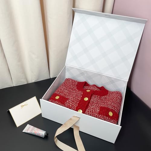 Miniatura 5 de Tekhoho Caja De Regalos Grande Blanco 33.5x27x12.5 Cm, Caja De Regalos Premium Con Tapa Magnética Y Cinta Para Embalaje De Regalos De Bodas Y Cumpleaños, Forro A Cuadros