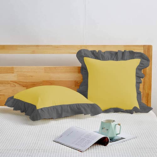 Image of YRM Bedding's Ruffle Beautiful Cushion Cover | Super Soft Elegant Premium Microfiber Frill Cushion Cover Set of 2 (16 inchx16 inch Inches) (Gold /Dark Grey)