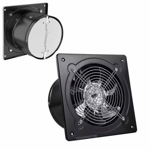 Ventilador de extracción metálico industrial negro, bajo ruido, 220V, 7 pulgadas, instalación sencilla en pared, impermeable, alta velocidad, con compuerta anti-retorno para sótano, ático y taller miniatura 1