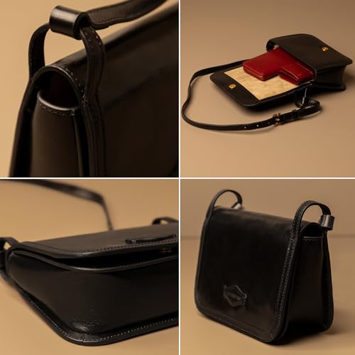 Image of Time Resistance Leather Crossbody Bag - Messenger Bag with Magnetic Closure - Leather Handbag Purse for Women