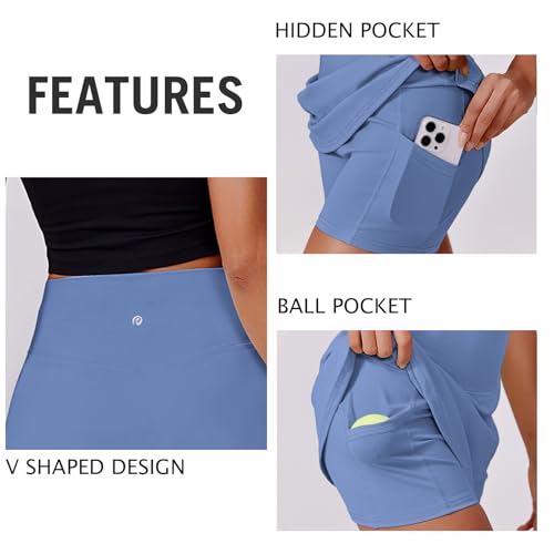 Image of PINSPARK Womens Tennis Skirt High Waisted Golf Skort with 2 Pockets Stretchy Athletic Skirts for Workout Pickleball Running