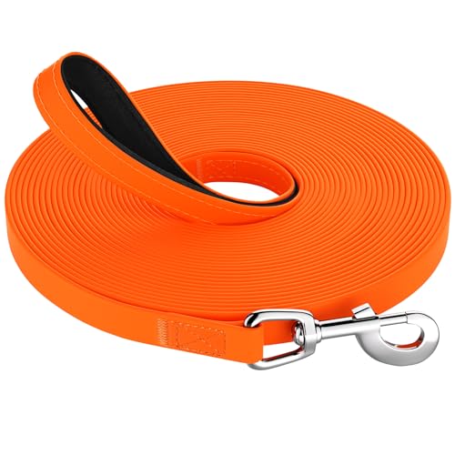 X XBEN Waterproof Training Lead for Dogs 1.5M 3M 5M 10M 15M 20M 25M 30M Rubber Long Line Dog Lead with Soft Padded Handle Recall Training Leads Leash for all Sized Dogs for Swimming Walking Playing