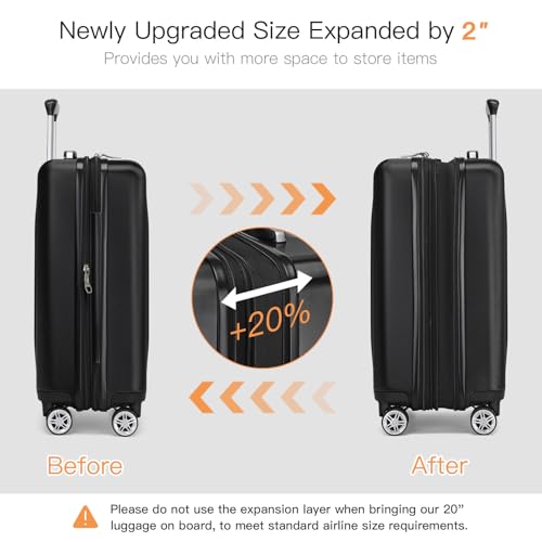 Image of Kono Carry On Luggage 22x14x9 Airline Approved 20 Inch Expandable, Black | PC+ABS Hard Shell Suitcase, Lightweight Luggage with Quiet Spinner Wheels & TSA Lock, Suitable for 1-3 Days of Travel