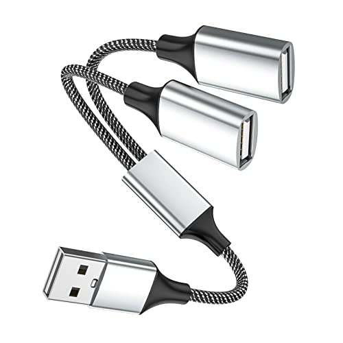 Fidioto USB A Splitter, USB A Male to 2 Female USBA Y Splitter, USB Splitter 1 in 2 Out Support Charging and Data Transfer for Printer/Keyboard/Flash Drive/PlayStation/Laptop/LED/Headsets Etc