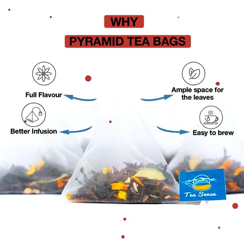 Image of TEA SENSE Bombay Cutting Masala Chai | 15 Pc Pyramid Tea Bags | Authentic Kadak Blend | Assam CTC, Cardamom, Fennel, Dried Ginger, Black Pepper