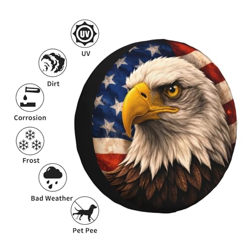 Image of American Flag Eagle Spare Tire Cover - Funny Wheel Protectors Waterproof Universal Wheel Cover for SUV Rv Travel Trailer Camper Truck 16 Inch