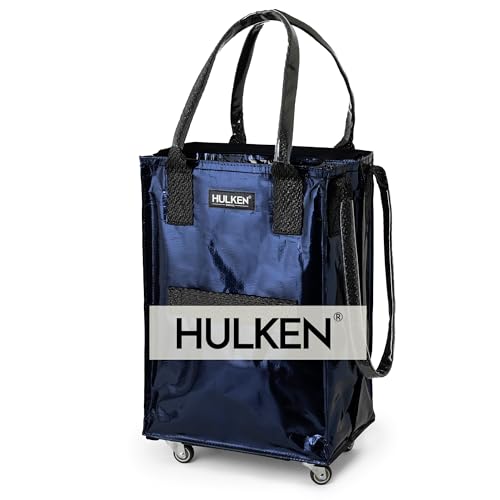 (Small, Midnight Blue) Reusable Grocery Bag On Wheels, Shopping Trolley, Rolling Tote, Zipper Closure, Lightweight, Carries Up to 66 lb, Folds Flat