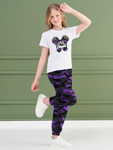 Image of ARTMINE Girls' 2 Piece Outfits Casual Drawstring Jogger Pants and Basic Short Sleeve Top Set, 6-14 Years