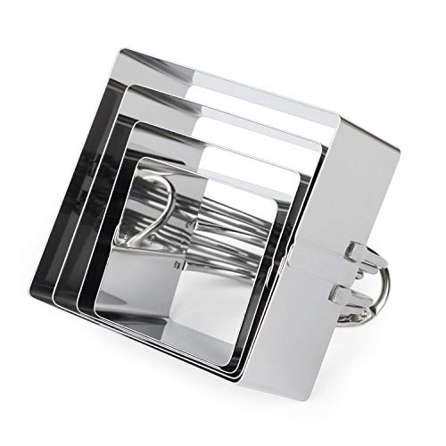 Hulisen Square Biscuit Cutter Set (4 Pieces/Set), Stainless Steel Cookies Cutter With Handle, Professional Baking Dough Tools, Gift Package (Square) #TOP4